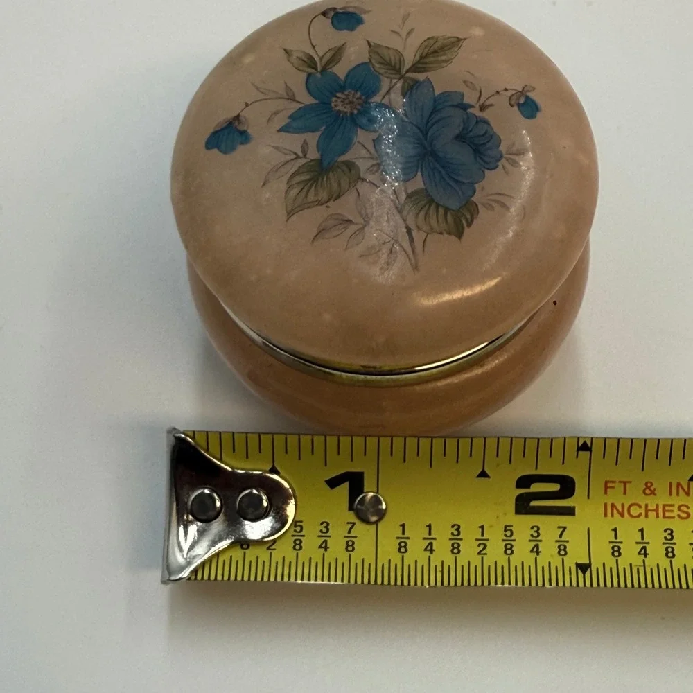 Vintage Lefton Italian Alabaster Trinket Box Lot of 2 Floral Hinged Stone Italy